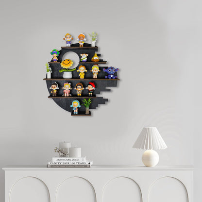 Large 17.7&quot; Wooden Circle Floating Shelves for Wall, Figures Minifigures Figurine Display Shelf Wall Mount, Wood Wall Hanging Shelf for Collection Collectibles, for Bedroom Living Room