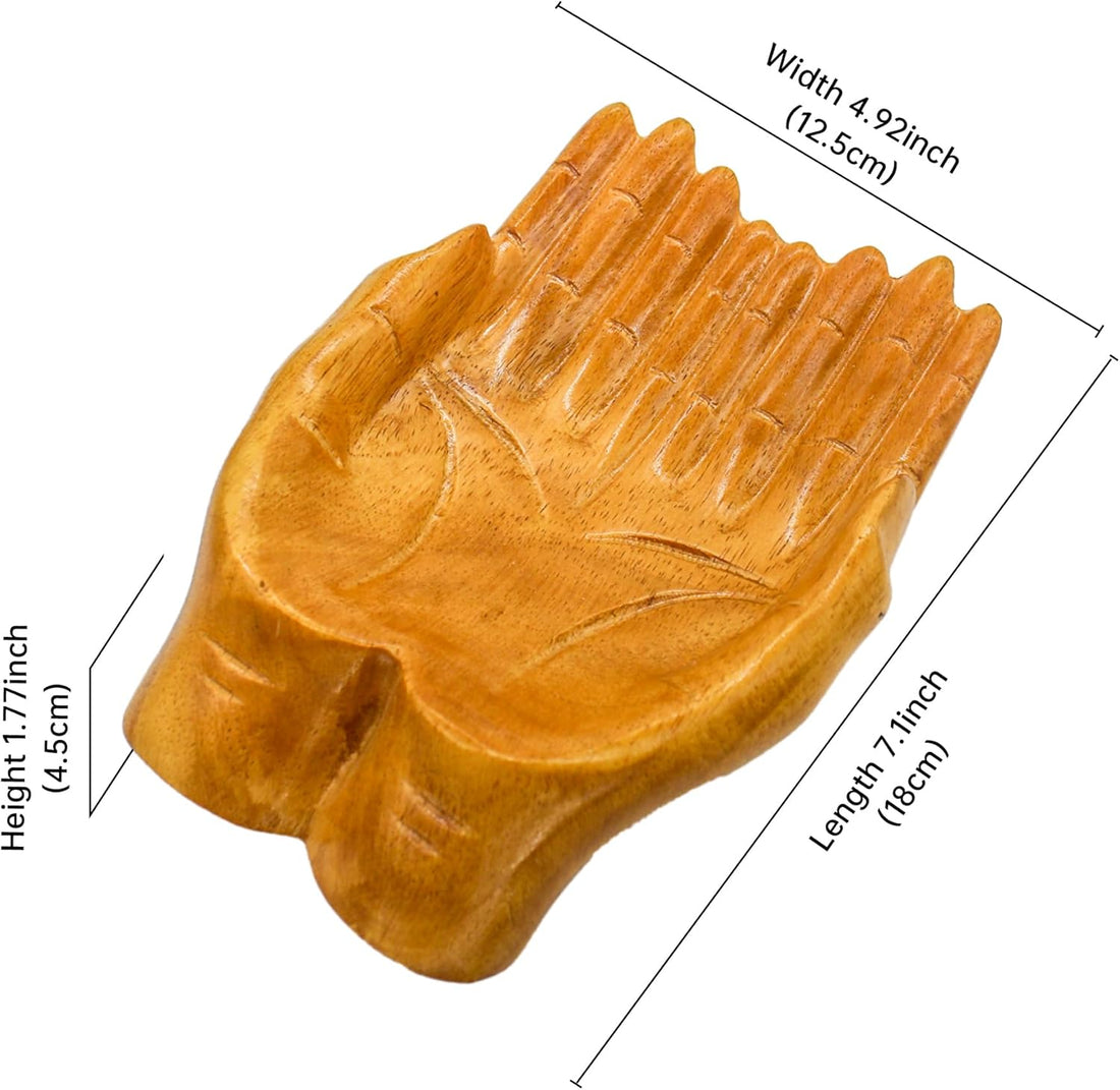 Wood Carved Hands Crystal Storage Holder, Crystal Tray for Rocks, Gems, and Healing Stones, Wooden Offering Bow, Decorative Display Tray, Crystal Organizer, Zen Bowl, Tray for Essential Oils