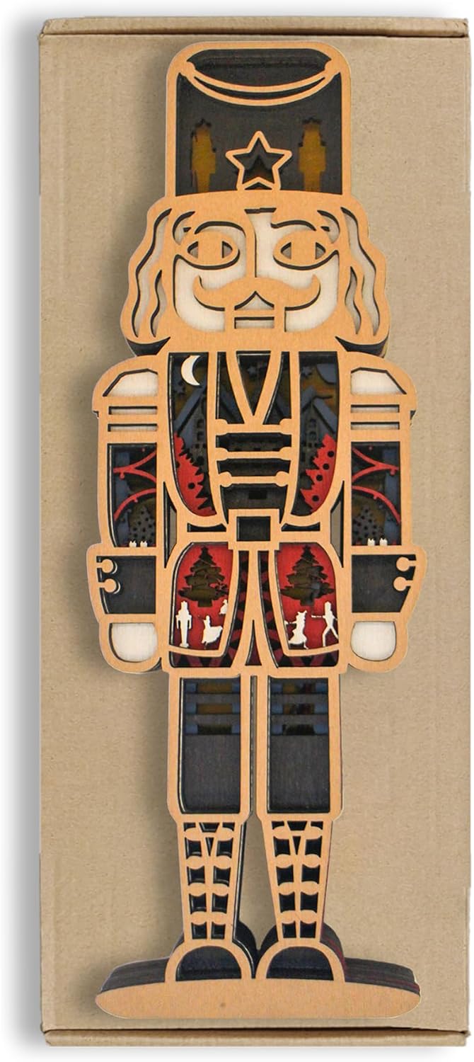 FNYDOX Nutcracker Christmas Decor, LED Nutcracker Wood Carving Christmas Tall Nutcracker Figures for Gifts Nut Cracker Christmas Decorations Living Room Bedroom Home Room Nutcracker Ornaments