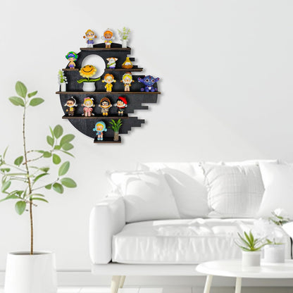 Large 17.7&quot; Wooden Circle Floating Shelves for Wall, Figures Minifigures Figurine Display Shelf Wall Mount, Wood Wall Hanging Shelf for Collection Collectibles, for Bedroom Living Room