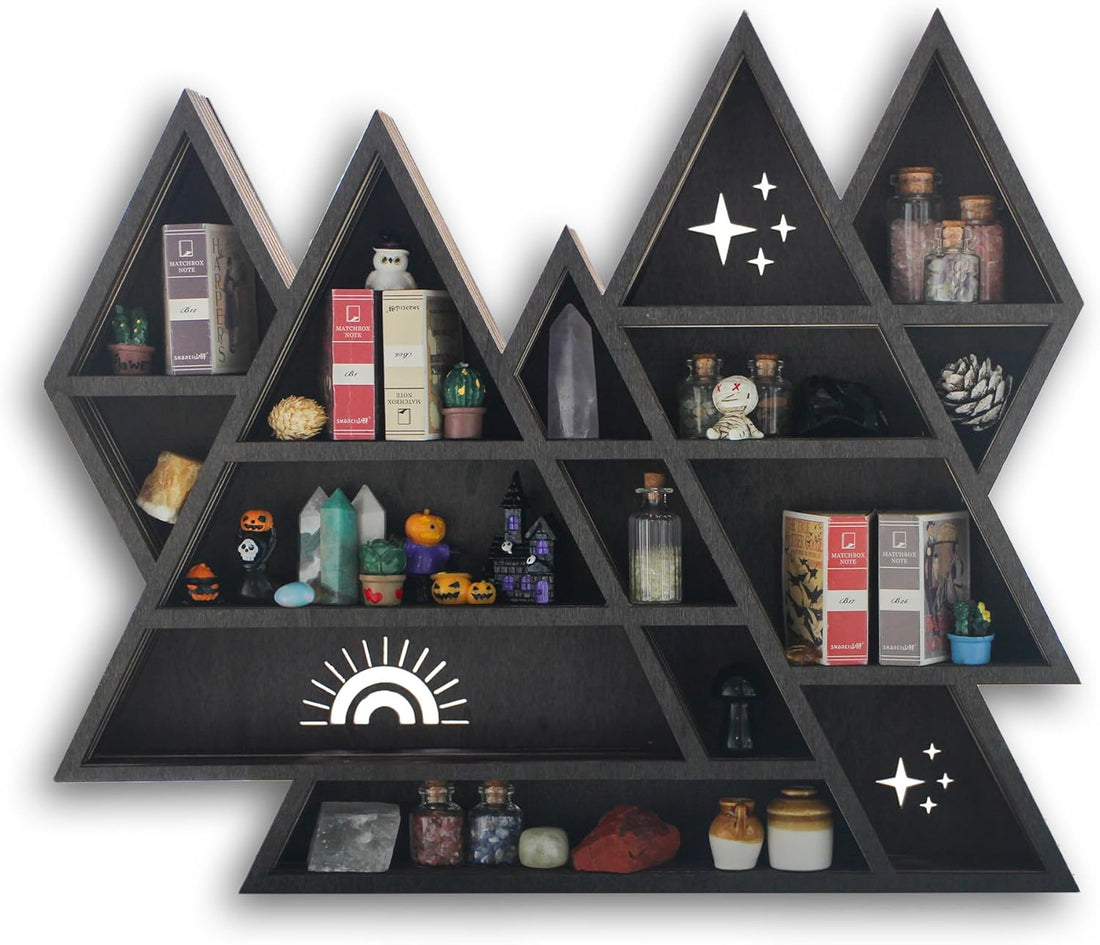 Triangle Mountain Crystal Shelf Display for Wall, Rock Gem Healing Stone Collections Display Shelf, Crystal Holder Trinket Organizer Knick Knack Shelf, Witchy Decor Gift for Women - 2025 UPGRADED