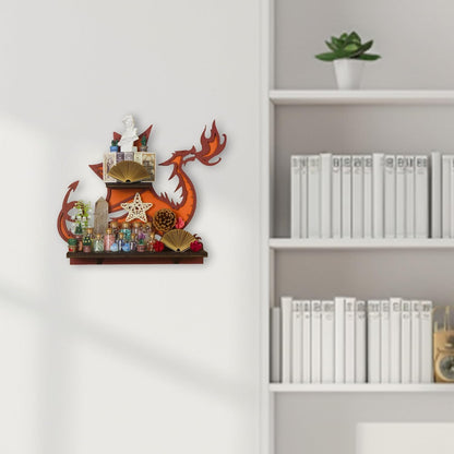 Wooden Dragon Decor Crystal Display Shelf for Wall, Rock Display Case Knick Knack Organizer Trinket Holder, Wall Hanging Shelves for Essential Oil &amp; Nail Polish
