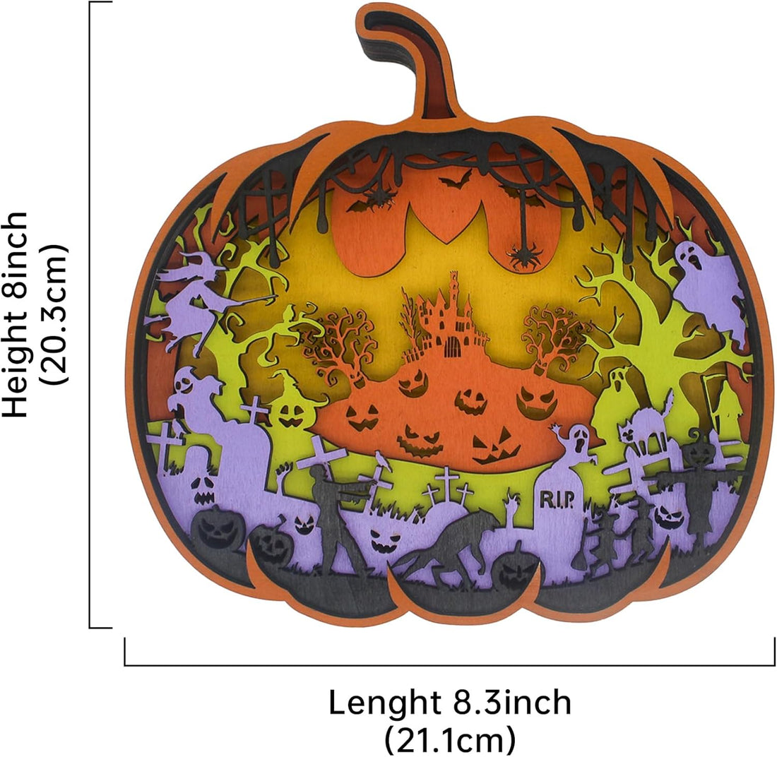 Halloween Wooden Pumpkin Decor, Light up Pumpkin Decorations for Halloween Indoor Table Centerpieces, Halloween Office Decor Pumpkin Lights for Desk