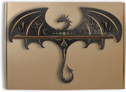 Gothic Evil Dragon Decor with LED Light Crystal Display Shelf for Wall, Wooden Witchy Shelf Rock Display Case Knick Knack Organizer Trinket Holder, Wall Hanging Shelves for Essential Oil &amp; Nail Polish