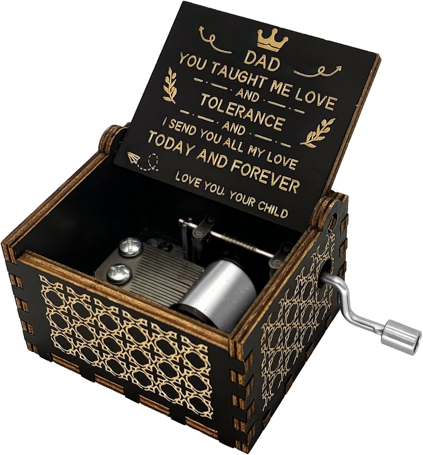 Birthday Gift for Dad from Daughter Son Child, Wooden Music Box Father’s Day Anniversary Valentine’s Day Gifts Musical Box, Black
