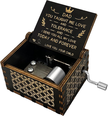 Birthday Gift for Dad from Daughter Son Child, Wooden Music Box Father’s Day Anniversary Valentine’s Day Gifts Musical Box, Black