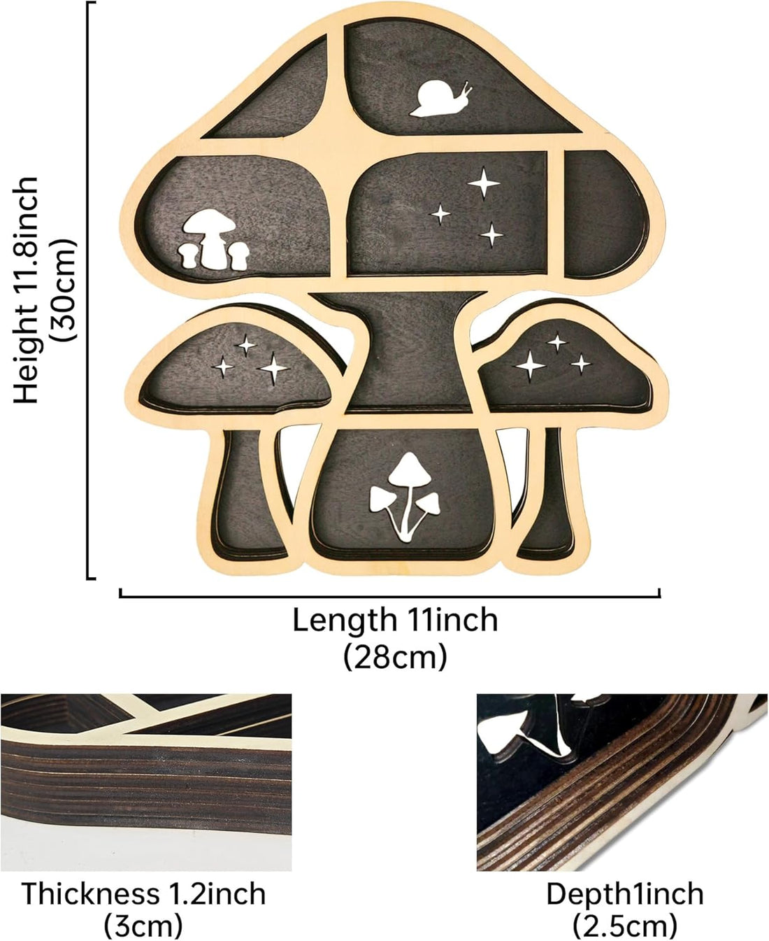 LED Mushroom Decor Cute Mushroom Floating Shelves, Crystal Shelf Display for Wall, Rock Gem Stone Storage Organizer, Trinkets Holder, Knick Knack Shelf, Mushroom Item, Unique Gift for Mushroom Lovers