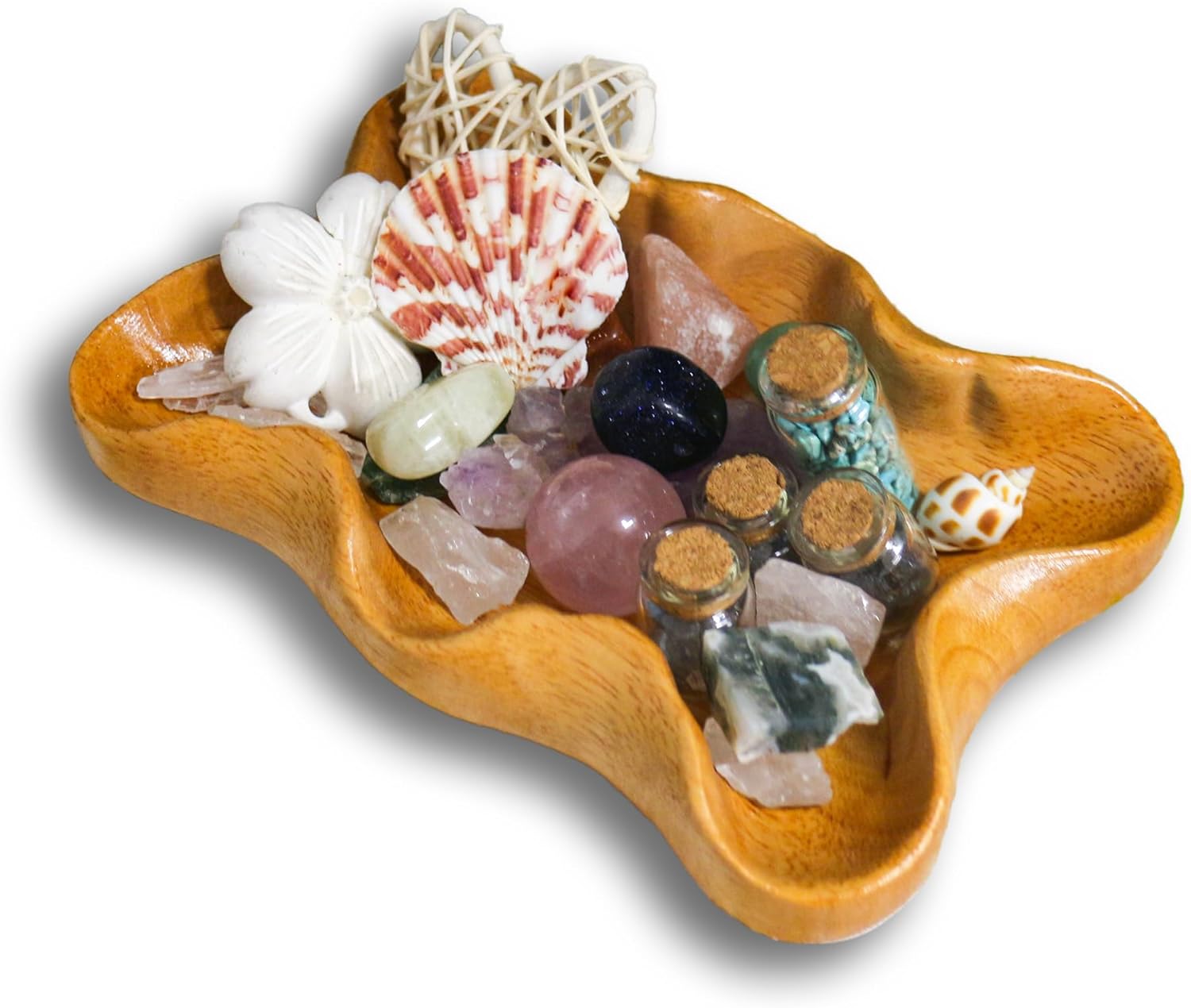 Crystal Tray for Rocks, Gems, and Healing Stones, Wooden Offering Bowl, Crystal Storage Holder, Decorative Display Tray, Crystal Organizer, Zen Bowl, Tray for Essential Oils