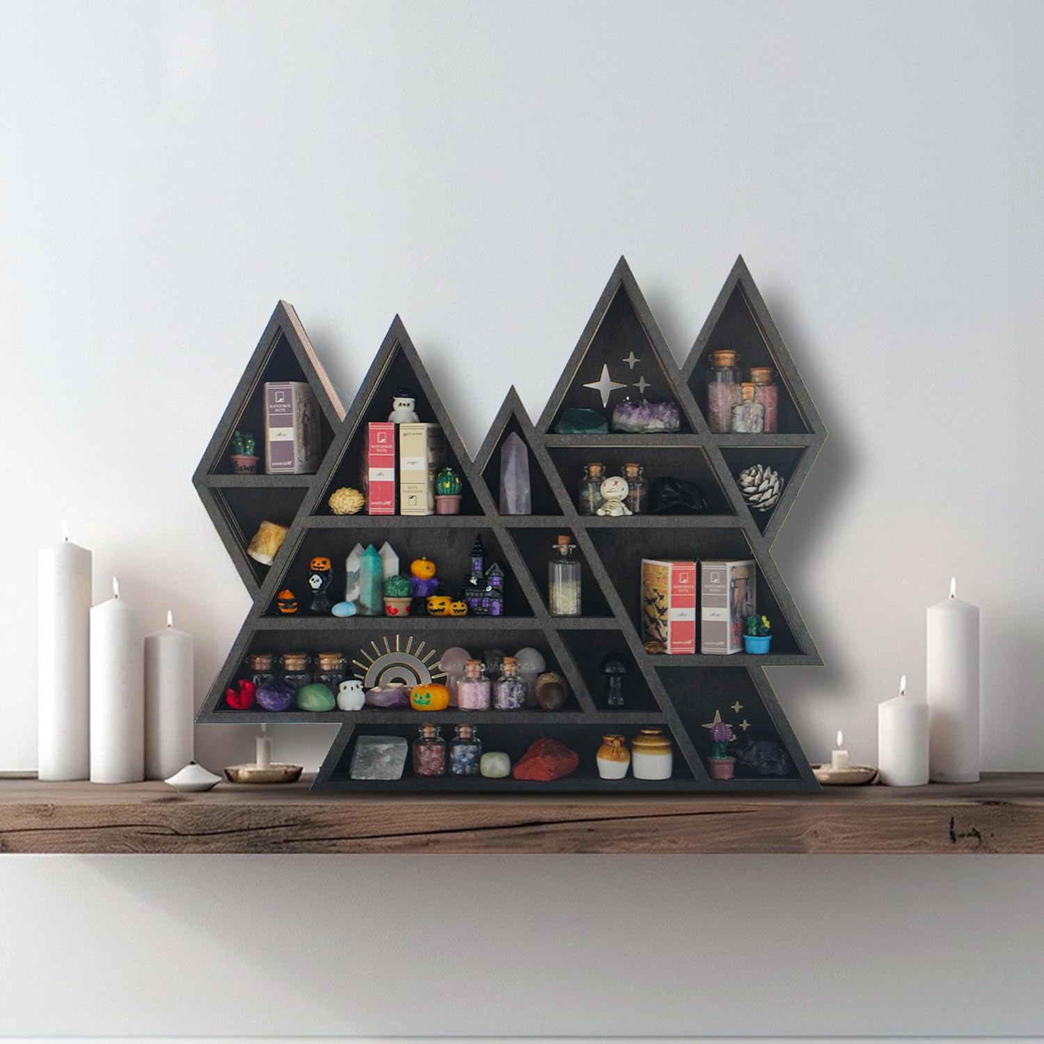Triangle Mountain Crystal Shelf Display for Wall, Rock Gem Healing Stone Collections Display Shelf, Crystal Holder Trinket Organizer Knick Knack Shelf, Witchy Decor Gift for Women - 2025 UPGRADED