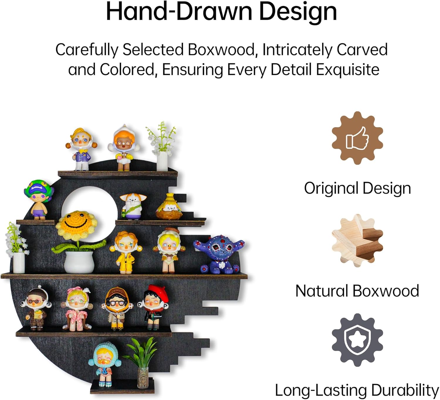 Large 17.7&quot; Wooden Circle Floating Shelves for Wall, Figures Minifigures Figurine Display Shelf Wall Mount, Wood Wall Hanging Shelf for Collection Collectibles, for Bedroom Living Room