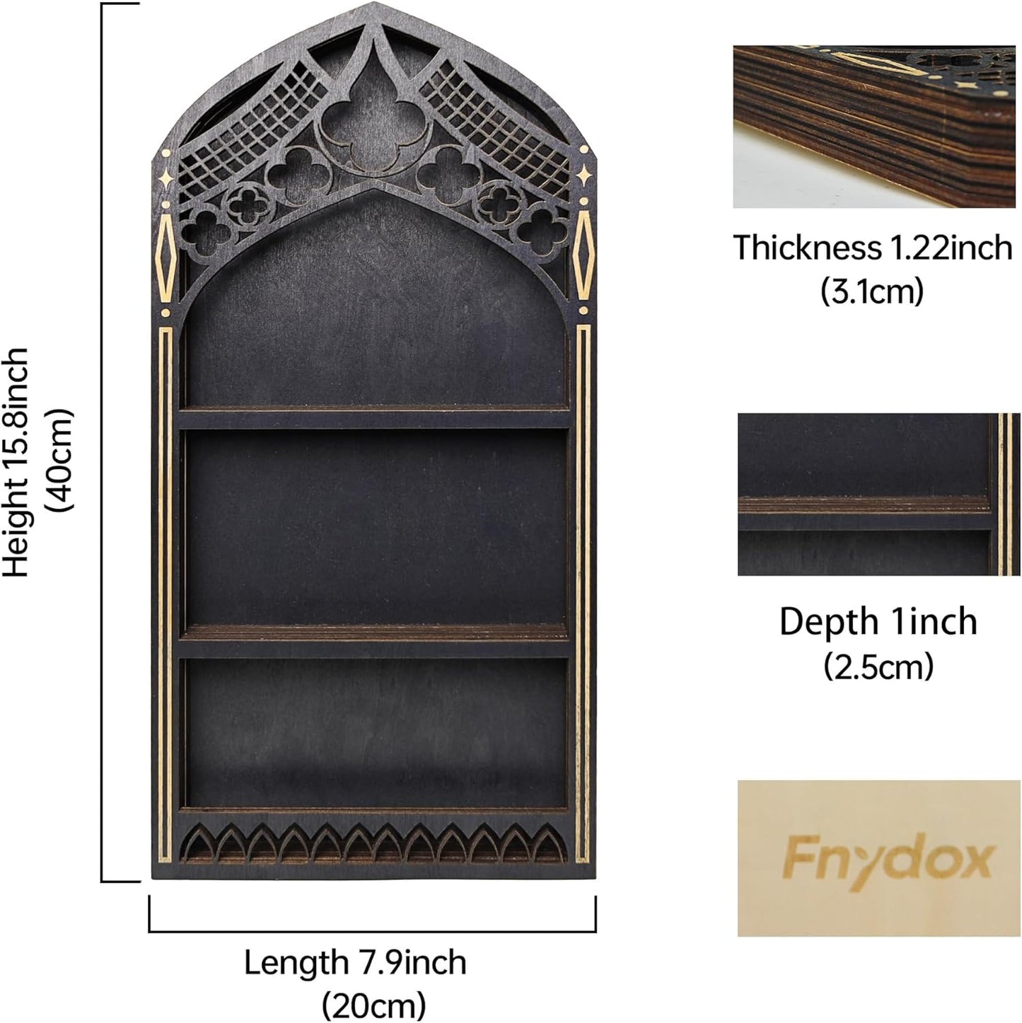 Gothic Window Crystal Shelf Display for Wall, Wooden Gem Stone Rock Storage Holder Trinkets Organizer, Wall Mount Stand Case Box for Witch Wiccan Decor, Spiritual Gift for Home Bedroom Living Room