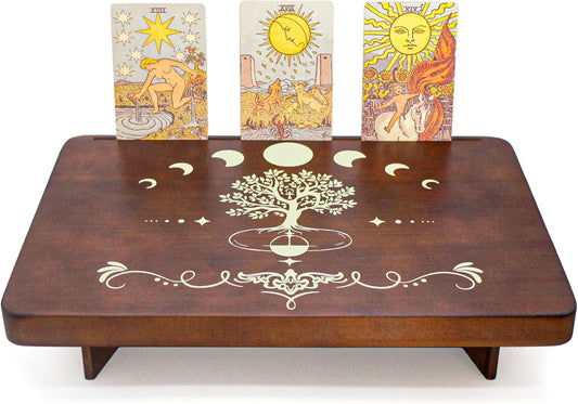Tree of Life Altar Table with Tarot Card Holder, Small Wooden Meditation Table Aesthetic Alter, Witchcraft Supplies Witchy Home Decor, Wiccan Supplies and Tools, Pagan Altar Witch Decor