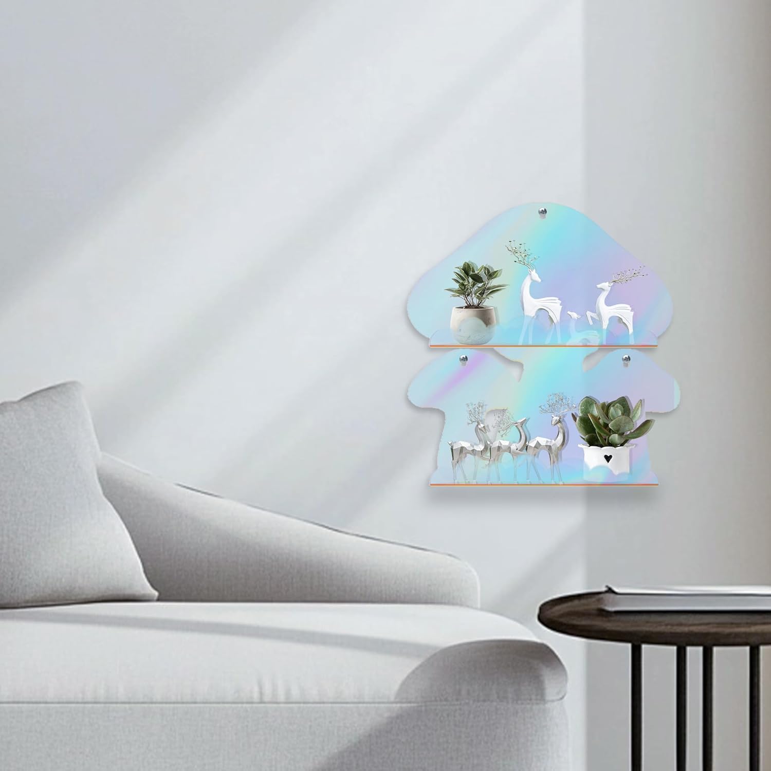Iridescent Acrylic Mushroom Floating Shelves, Clear Rainbow Floating Shelves for Wall, Cute Shelves Mushroom Decor Gifts for Women, Mushroom Item Trinket Shelf Knick Knack Display Shelves Wall Mounted