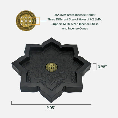 Wooden Lotus Tray, Incense Burner for Stick/Cone, Rocks Gems Healing Stones Display Holder, Organizer for Essential Oil & Jewelry, Wood Lotus Bowl Decor for Meditation, Wiccan Supplies and Tools