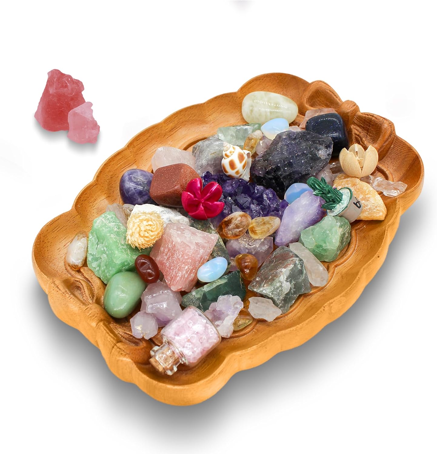 Bow Tie Crystal Storage Tray, Crystal Holder Organizer for Rocks, Gems, and Stones; Wooden Offering Bowl for Crystals Display, Decorative Bowl for Jewelry, Essential Oil and Nail Polish