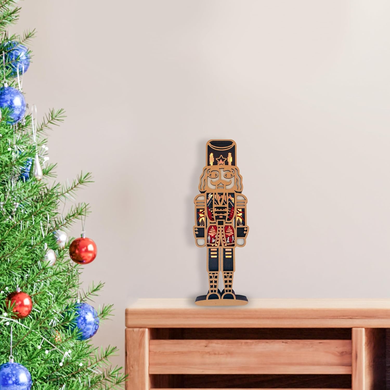 FNYDOX Nutcracker Christmas Decor, LED Nutcracker Wood Carving Christmas Tall Nutcracker Figures for Gifts Nut Cracker Christmas Decorations Living Room Bedroom Home Room Nutcracker Ornaments