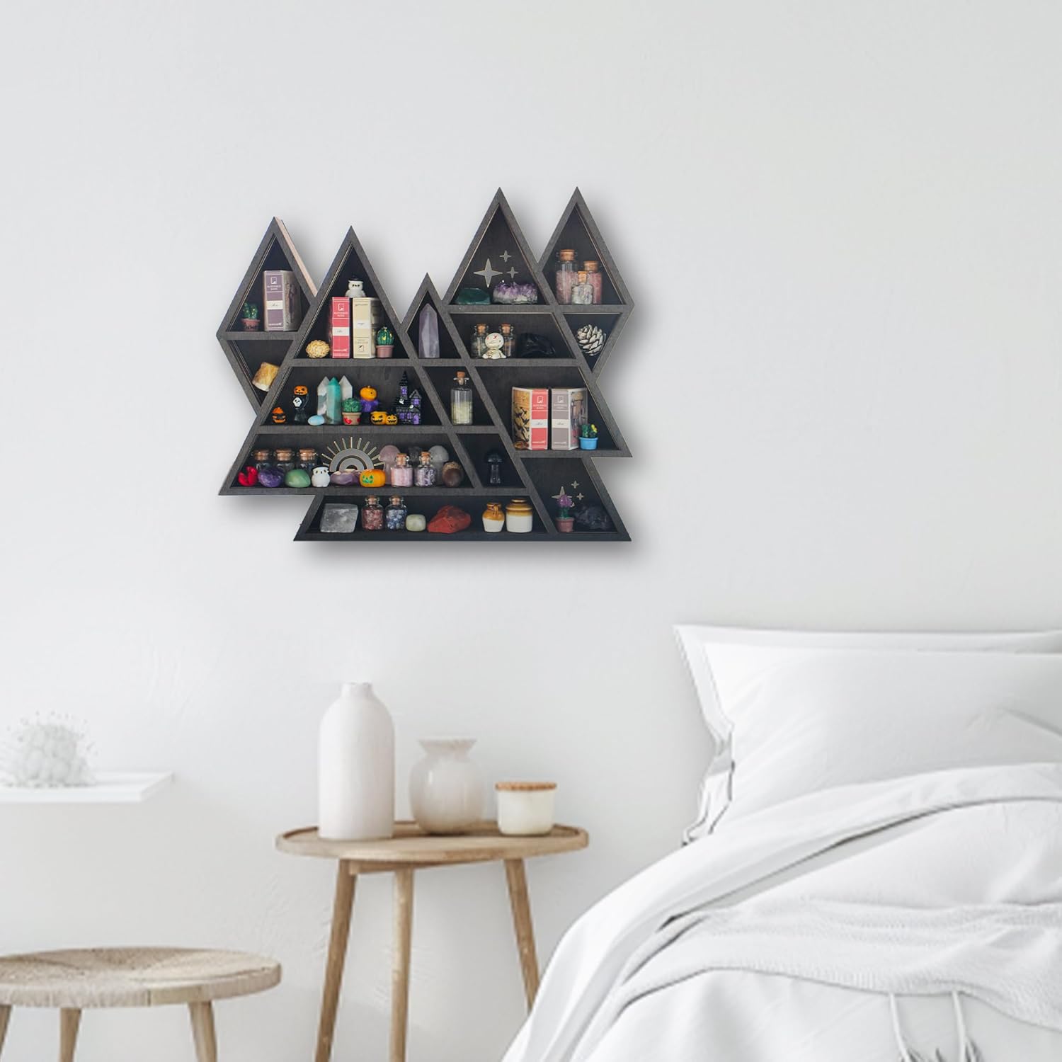Triangle Mountain Crystal Shelf Display for Wall, Rock Gem Healing Stone Collections Display Shelf, Crystal Holder Trinket Organizer Knick Knack Shelf, Witchy Decor Gift for Women - 2025 UPGRADED