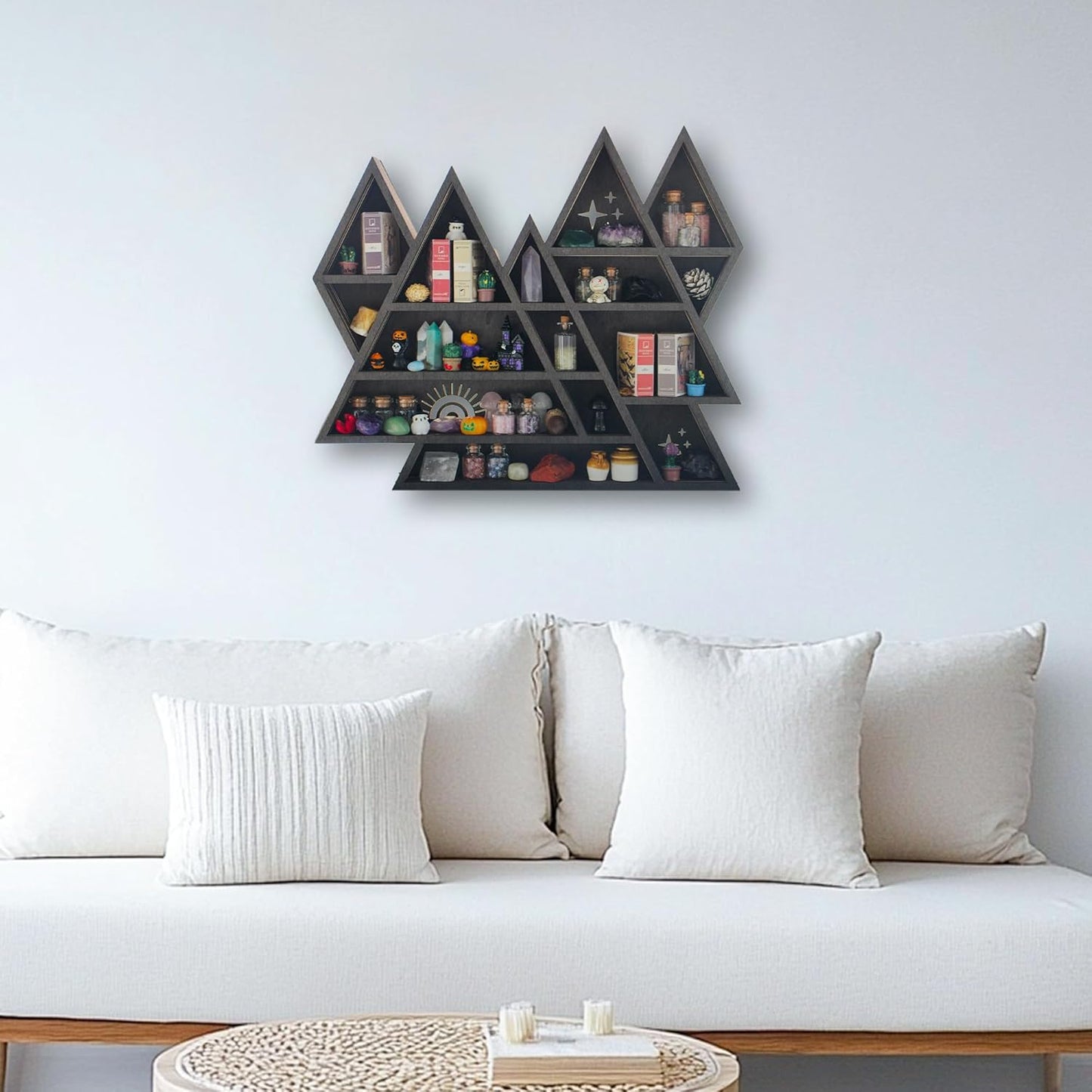 Triangle Mountain Crystal Shelf Display for Wall, Rock Gem Healing Stone Collections Display Shelf, Crystal Holder Trinket Organizer Knick Knack Shelf, Witchy Decor Gift for Women - 2025 UPGRADED