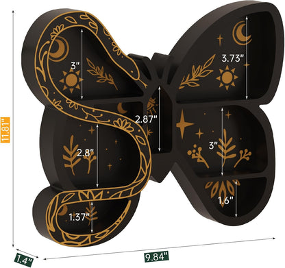 Butterfly & Snake Wall Shelf for Crystals Rocks Gems Healing Stones, Trinket & Knick Knack Shelf for Wiccans, Cute Shelves Unique Whimsical Spiritual Witchy Hippie Fairycore Forest Curio Decor