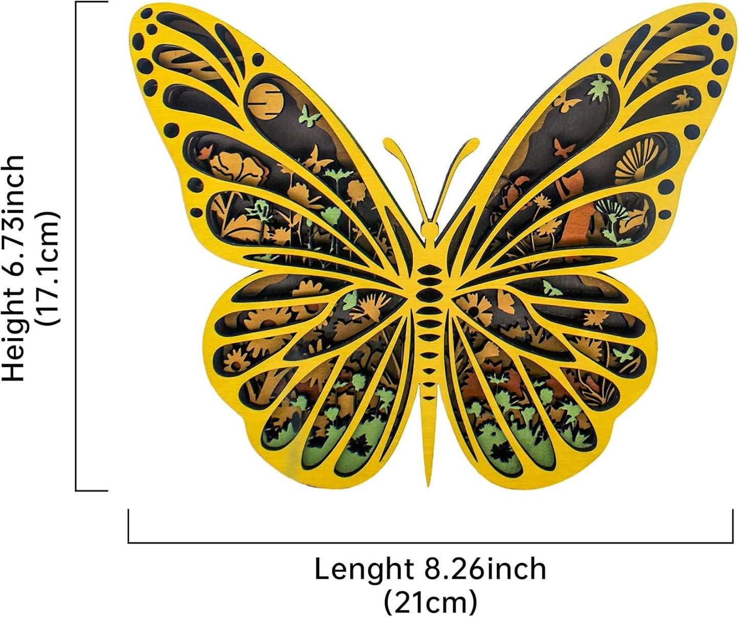 LED Night Light Wooden Butterfly Wall Decor, 3D Wood Butterflies Sculpture, Butterfly Statue for Indoor Bedroom Living Room, Butterfly Centerpieces for Tables, Modern Art Handmade Butterfly Crafts