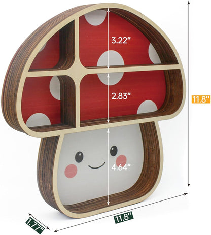 Cute Mushroom Wall Decor Gift Trinket Knick Knack Shelf Wooden Shelf for Crystals Rocks Gems Healing Stones Oddities and Curiosities Crystal Holder Whimsical Witchy Hippie Forest Room Wall Decor