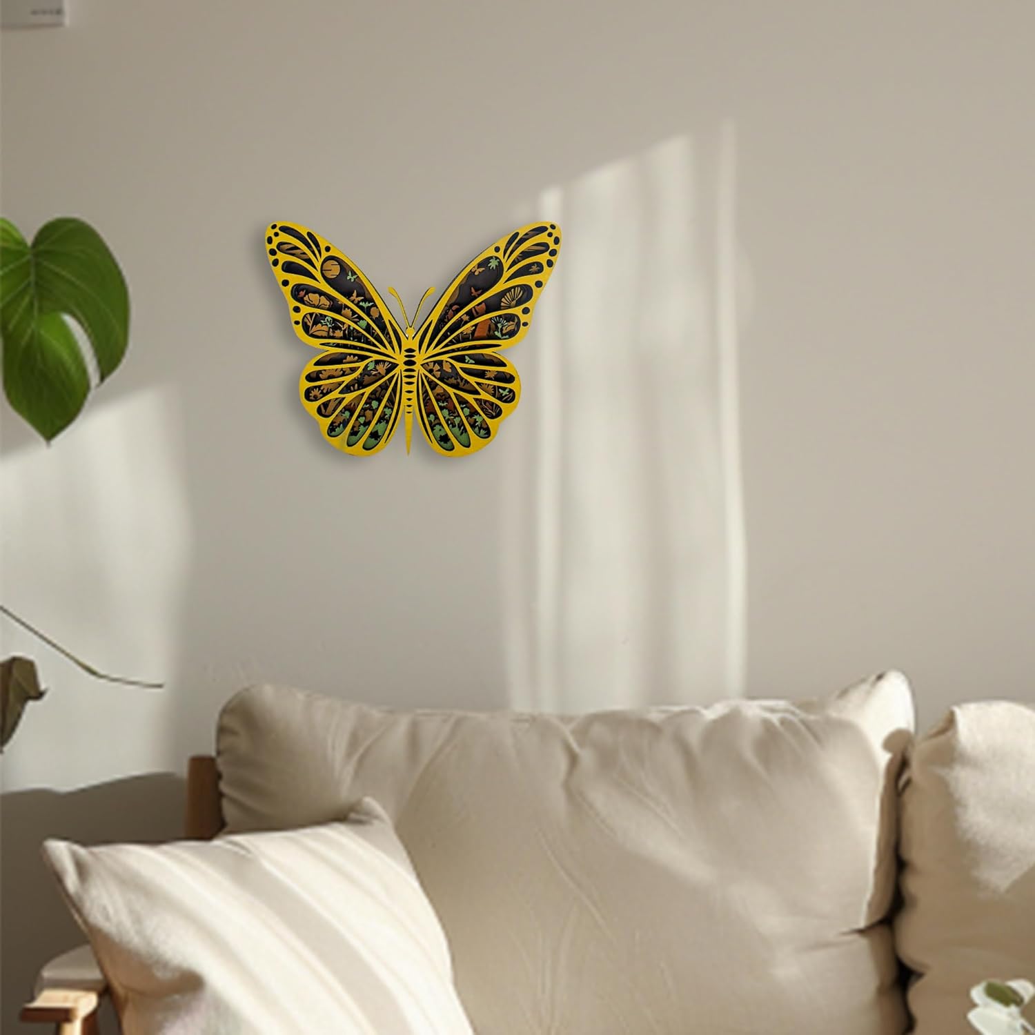 LED Night Light Wooden Butterfly Wall Decor, 3D Wood Butterflies Sculpture, Butterfly Statue for Indoor Bedroom Living Room, Butterfly Centerpieces for Tables, Modern Art Handmade Butterfly Crafts