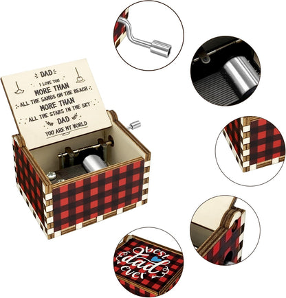 Dad Birthday Gifts from Daughter, Music Box Red Black Buffalo Plaid Fathers Day Best Dad Ever I Love You Dad Wooden Musical Box Dad Gift