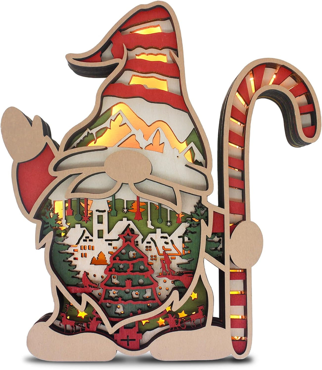 FNYDOX Gnomes Decorations for Home, LED Gnome Wood Carving for Christmas, Gnome Decor for Living Room Bedroom Indoor Gift for Women