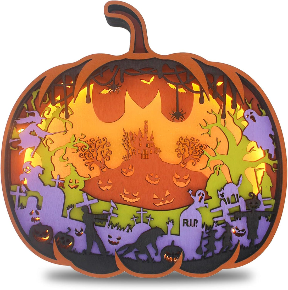 Halloween Wooden Pumpkin Decor, Light up Pumpkin Decorations for Halloween Indoor Table Centerpieces, Halloween Office Decor Pumpkin Lights for Desk