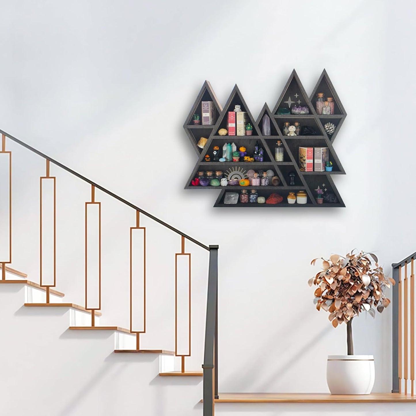 Triangle Mountain Crystal Shelf Display for Wall, Rock Gem Healing Stone Collections Display Shelf, Crystal Holder Trinket Organizer Knick Knack Shelf, Witchy Decor Gift for Women - 2025 UPGRADED