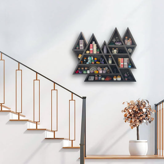Triangle Mountain Crystal Shelf Display for Wall, Rock Gem Healing Stone Collections Display Shelf, Crystal Holder Trinket Organizer Knick Knack Shelf, Witchy Decor Gift for Women - 2025 UPGRADED