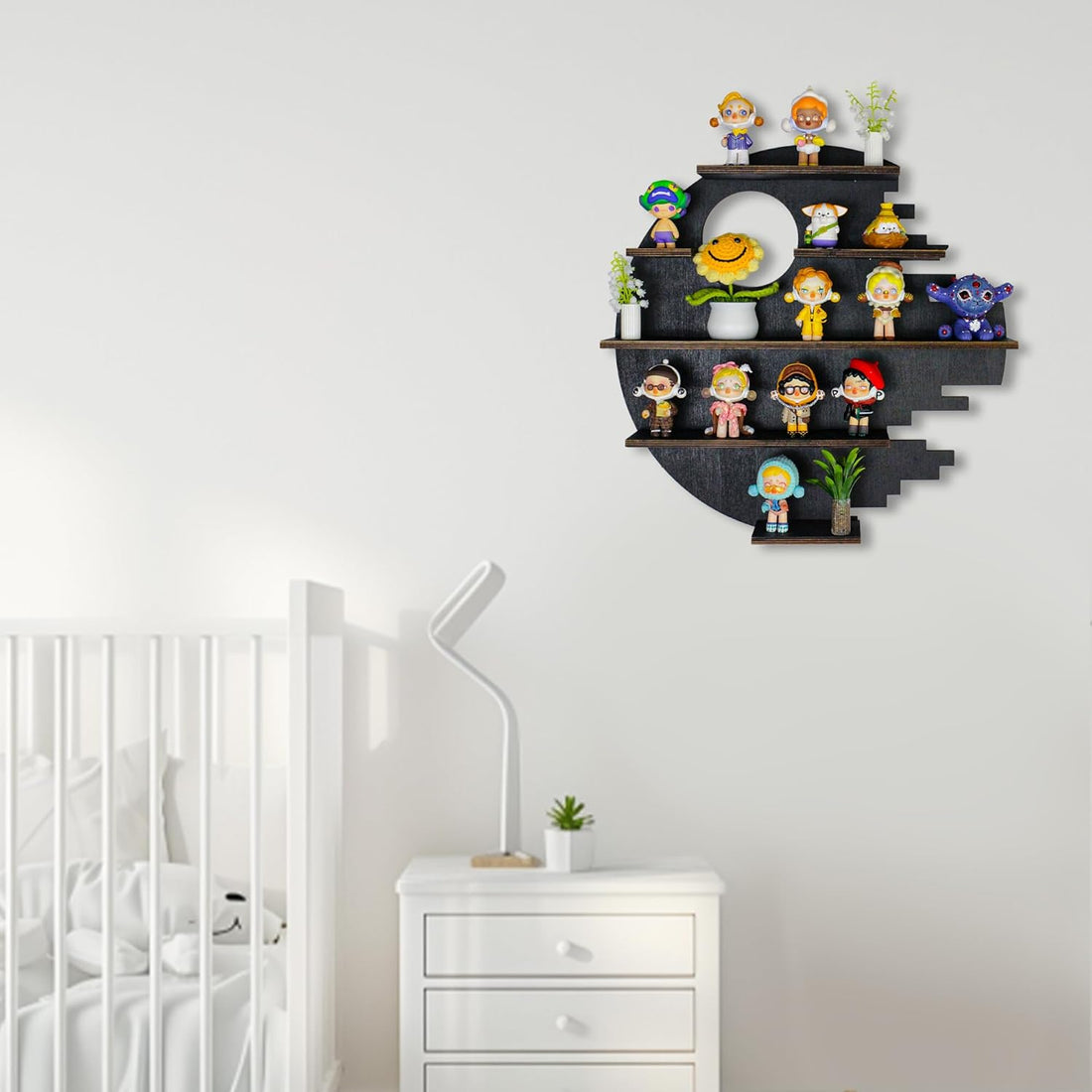 Large 17.7&quot; Wooden Circle Floating Shelves for Wall, Figures Minifigures Figurine Display Shelf Wall Mount, Wood Wall Hanging Shelf for Collection Collectibles, for Bedroom Living Room