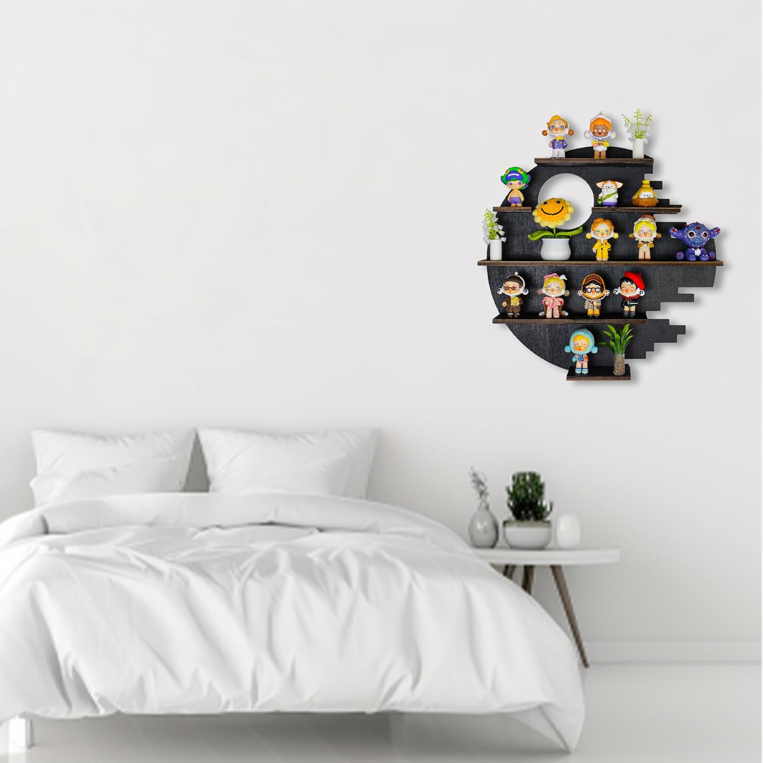Large 17.7&quot; Wooden Circle Floating Shelves for Wall, Figures Minifigures Figurine Display Shelf Wall Mount, Wood Wall Hanging Shelf for Collection Collectibles, for Bedroom Living Room