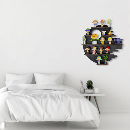 Large 17.7&quot; Wooden Circle Floating Shelves for Wall, Figures Minifigures Figurine Display Shelf Wall Mount, Wood Wall Hanging Shelf for Collection Collectibles, for Bedroom Living Room