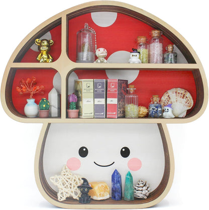 Cute Mushroom Wall Decor Gift Trinket Knick Knack Shelf Wooden Shelf for Crystals Rocks Gems Healing Stones Oddities and Curiosities Crystal Holder Whimsical Witchy Hippie Forest Room Wall Decor