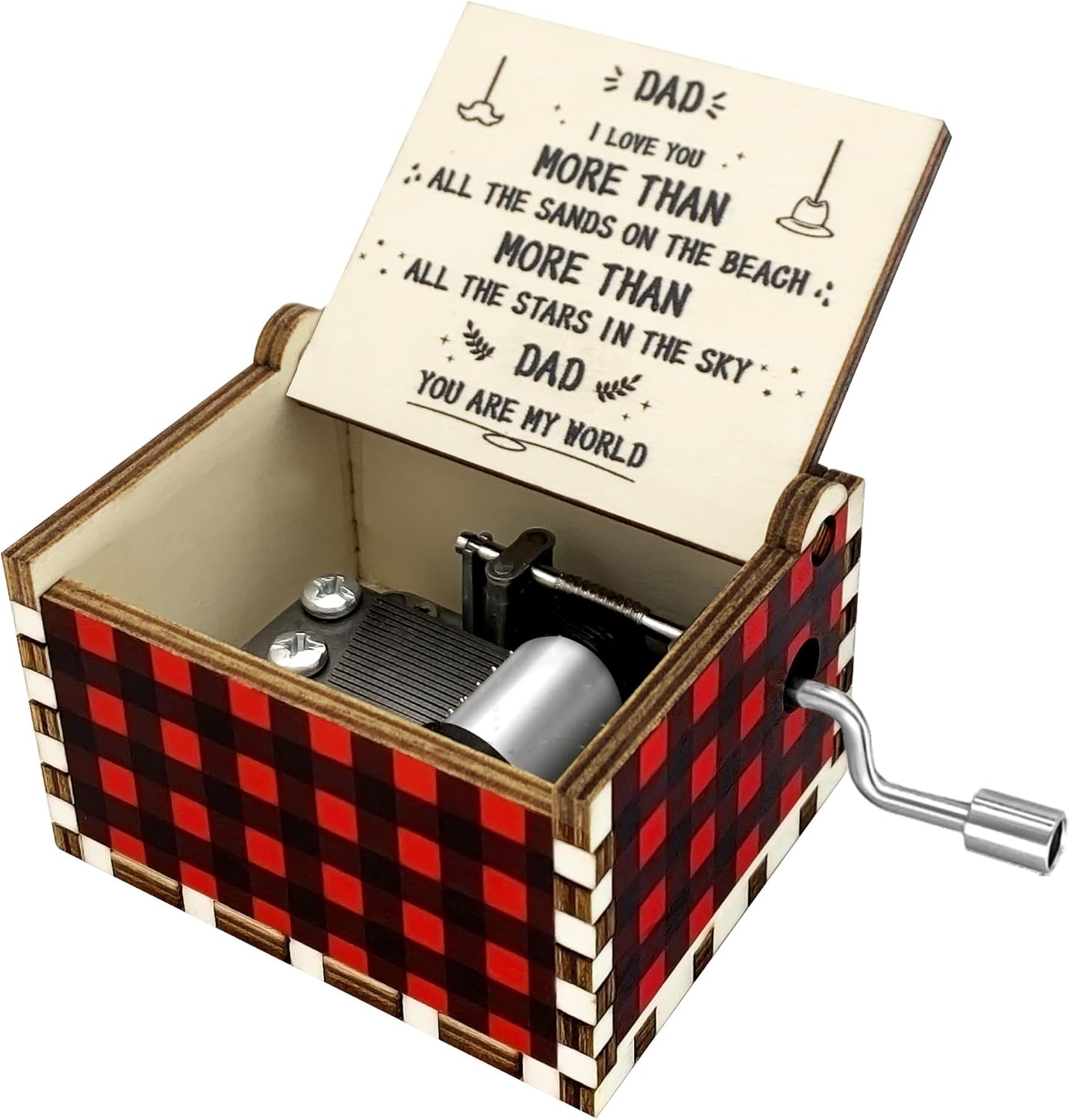 Dad Birthday Gifts from Daughter, Music Box Red Black Buffalo Plaid Fathers Day Best Dad Ever I Love You Dad Wooden Musical Box Dad Gift