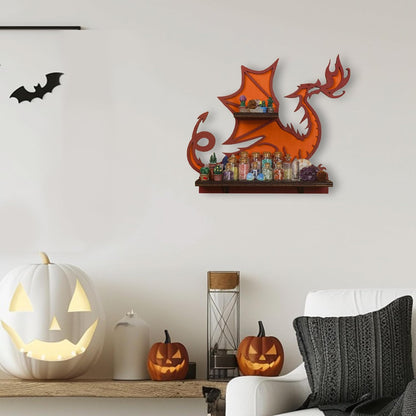 Wooden Dragon Decor Crystal Display Shelf for Wall, Rock Display Case Knick Knack Organizer Trinket Holder, Wall Hanging Shelves for Essential Oil &amp; Nail Polish