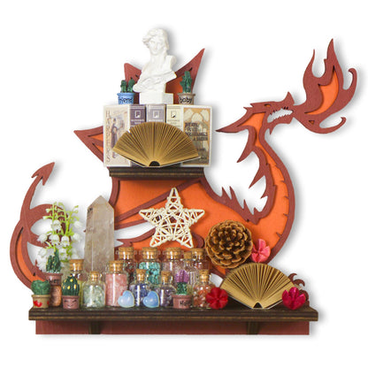 Gothic Evil Dragon Decor with LED Light Crystal Display Shelf for Wall, Wooden Witchy Shelf Rock Display Case Knick Knack Organizer Trinket Holder, Wall Hanging Shelves for Essential Oil &amp; Nail Polish