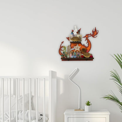 Wooden Dragon Decor Crystal Display Shelf for Wall, Rock Display Case Knick Knack Organizer Trinket Holder, Wall Hanging Shelves for Essential Oil &amp; Nail Polish