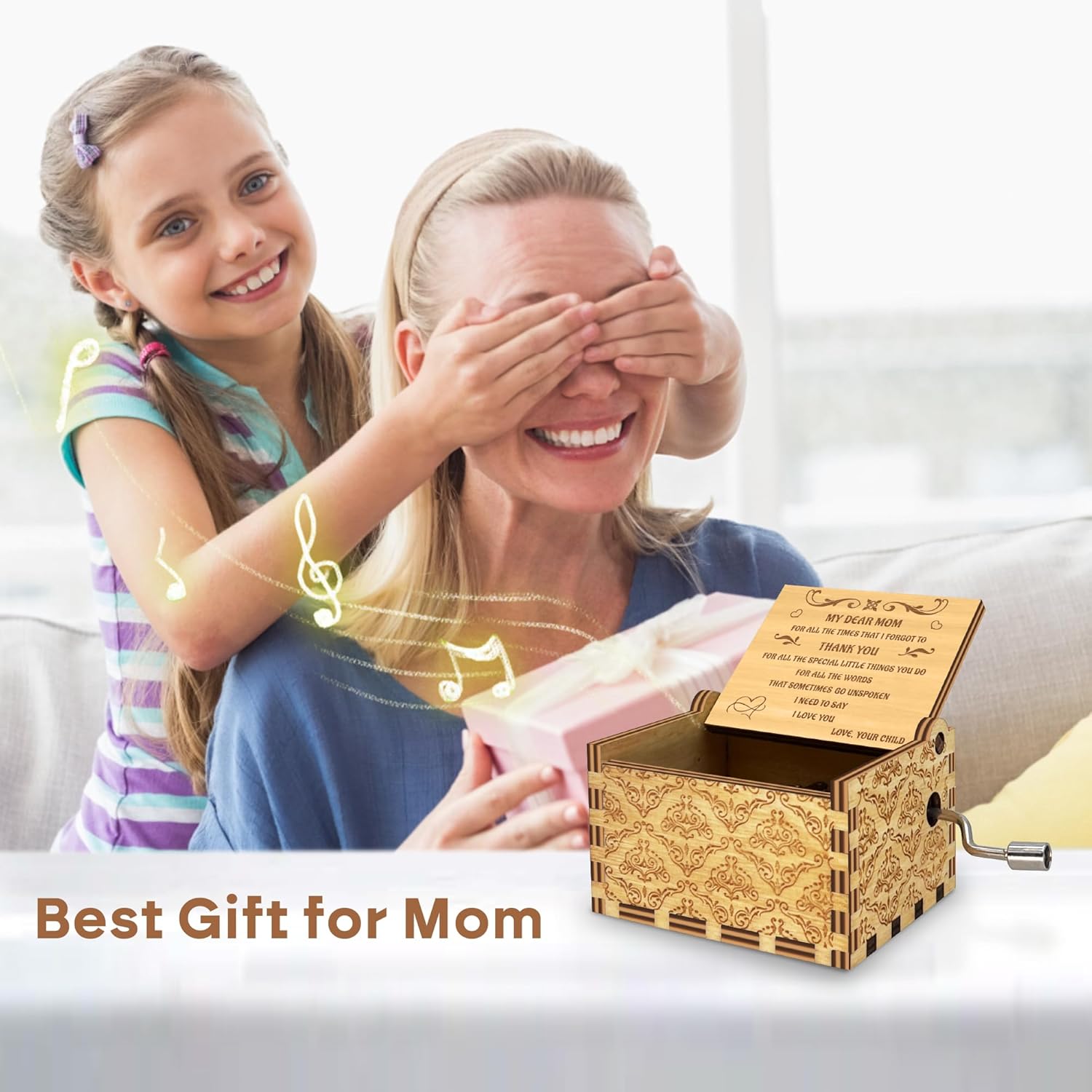 You are My Sunshine Music Box, Mom Mothers Day Birthday Gifts from Daughter Son Child Kids, Hand Crank I Love You Heart Engraved Musical Box