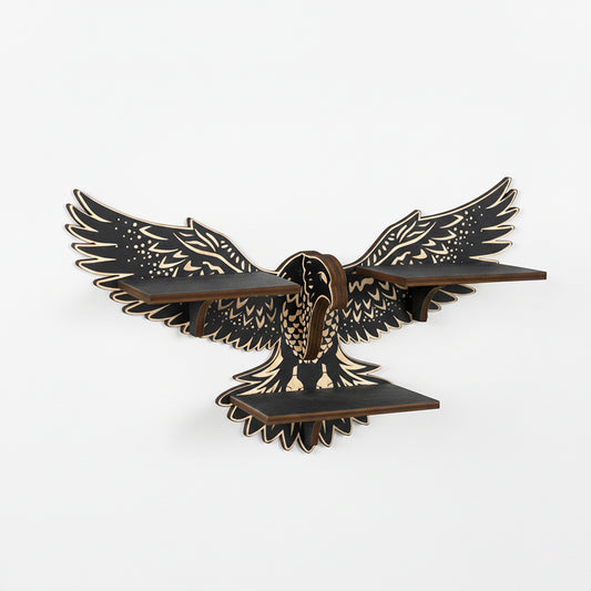 Griffin Floating Shelf - Gothic Halloween Hanging Shelf with Hooks for Wall Oddities and Curiosities - Black Spooky Goth Wall Decor for Kitchen and Home - Crystal Display Shelf for Stones