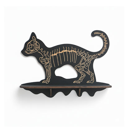 FNYDOXGI Skeleton Cat Crystal Display Shelf, Rock Gem Stone Holder, Essential Oils Nail Polish Organizer, Trinket Knick Knack Shelf Wall Mounted, Witch Witchy Wiccan Home Decor