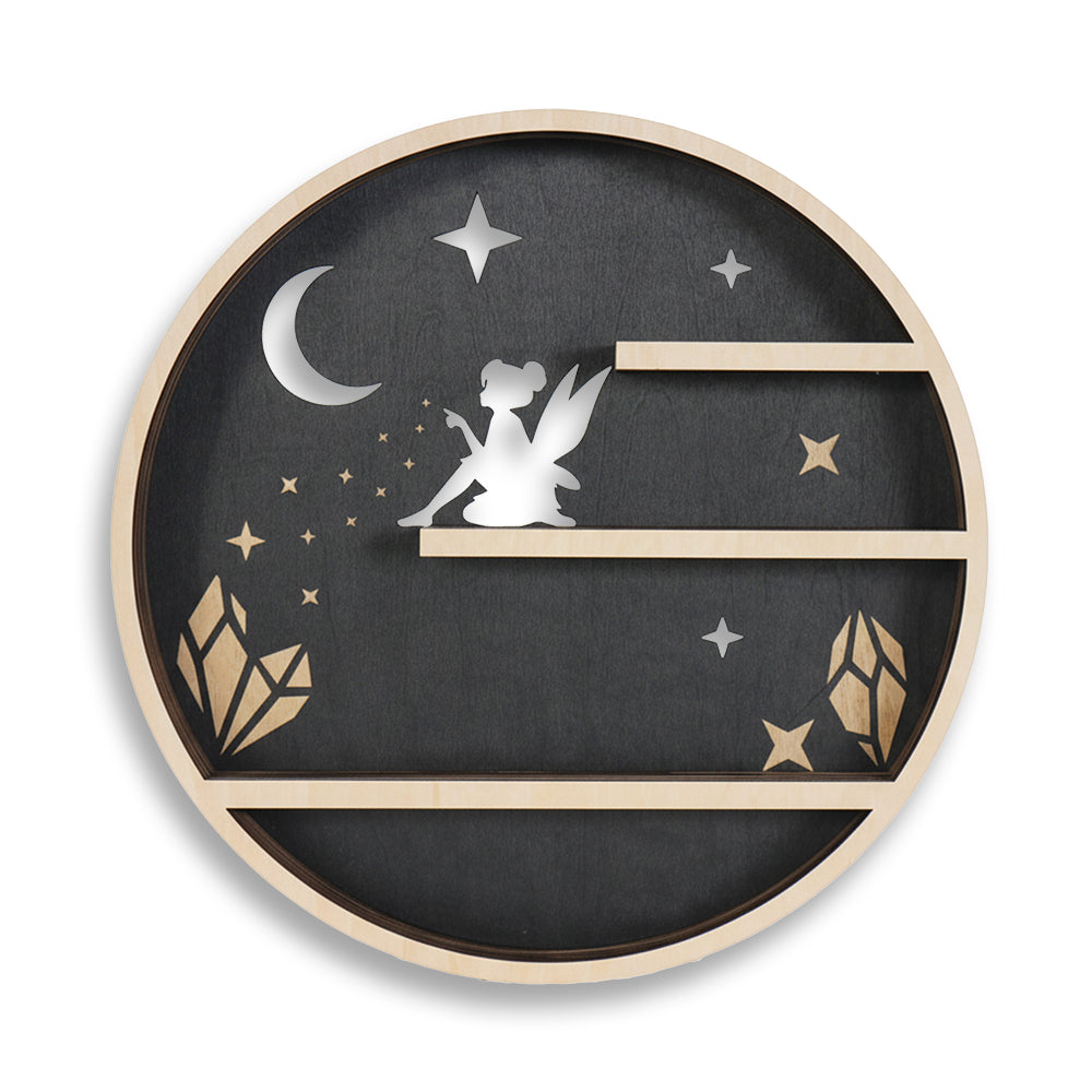 Crystal Shelf Display For Wall, Crystal Display Shelf Moon Wooden Fairy Crescent Moon Shelf Wall Decor, Decorative Home Floating Shelf Stone Storage Gem Holder Boho Hanging Organizer