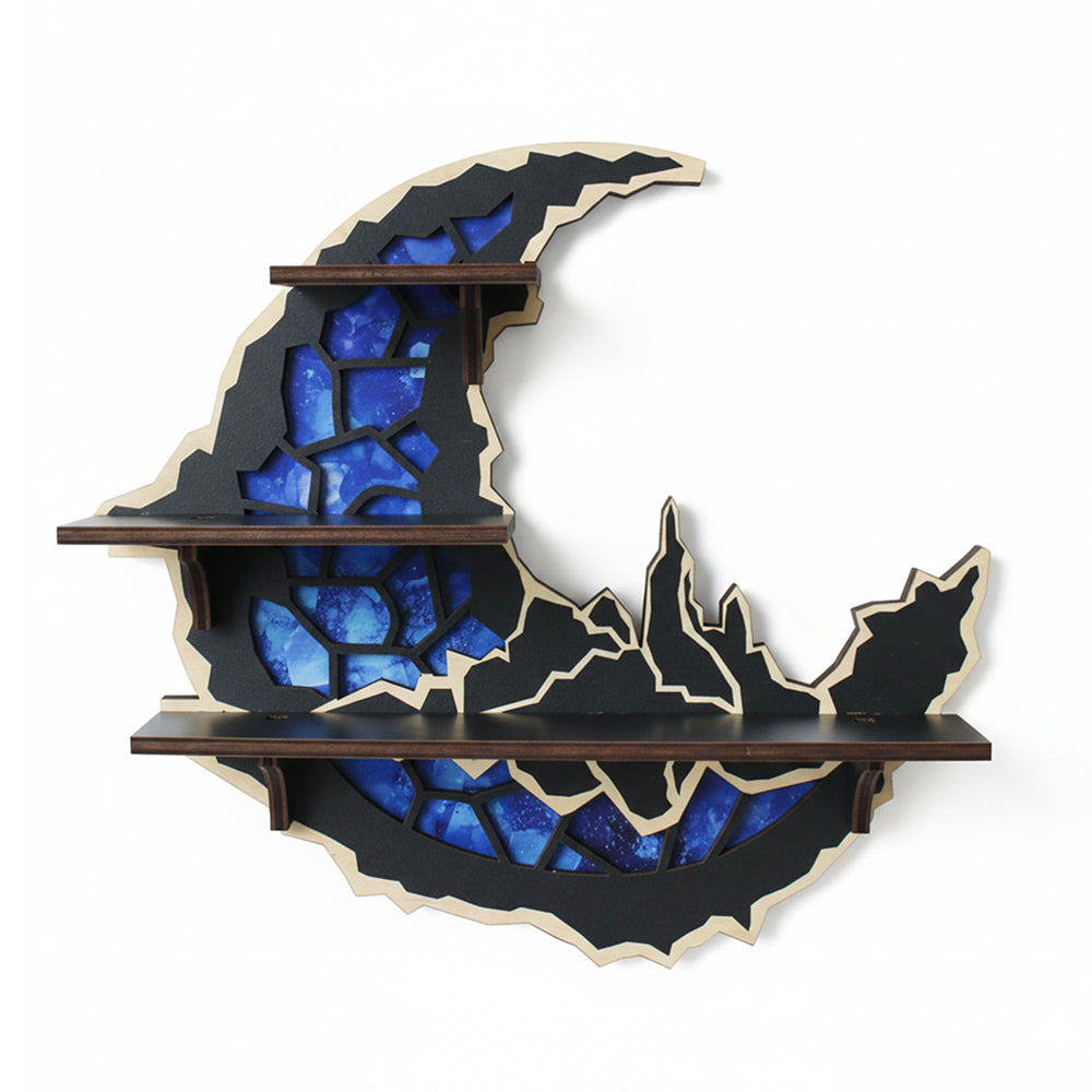 FNYDOXGI Floating Shelf-Wiccan Moon Phase Decorative Display Shelf with Crystal Accents, Compact Wooden Wall-Mounted Design for Organizing Collectibles, Crystals, Rocks, and Small Ornaments, Halloween Decoration, Wall Decor, Best Choice Of Gift