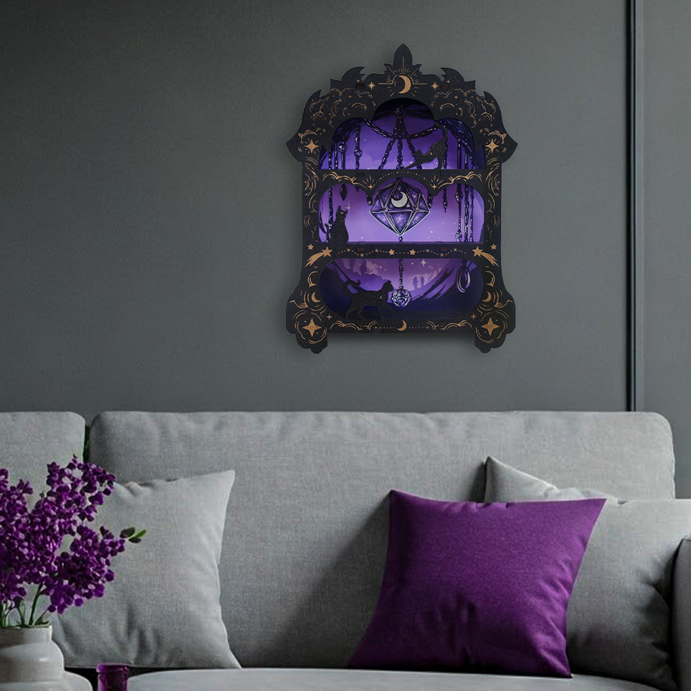 Wooden Floating Shelves for Wall, Wicca Wall Shelf Wall Decor Crystal Rock Gem Stone Display Shelf, Trinket Knick Knack Shelf