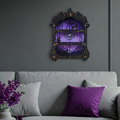 Wooden Floating Shelves for Wall, Wicca Wall Shelf Wall Decor Crystal Rock Gem Stone Display Shelf, Trinket Knick Knack Shelf