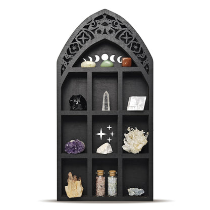 Black Moth Crystal Display Shelf Wooden Moon Shelf
