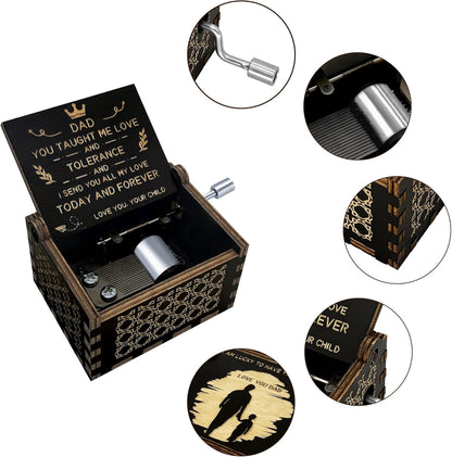 Birthday Gift for Dad from Daughter Son Child, Wooden Music Box Father’s Day Anniversary Valentine’s Day Gifts Musical Box, Black