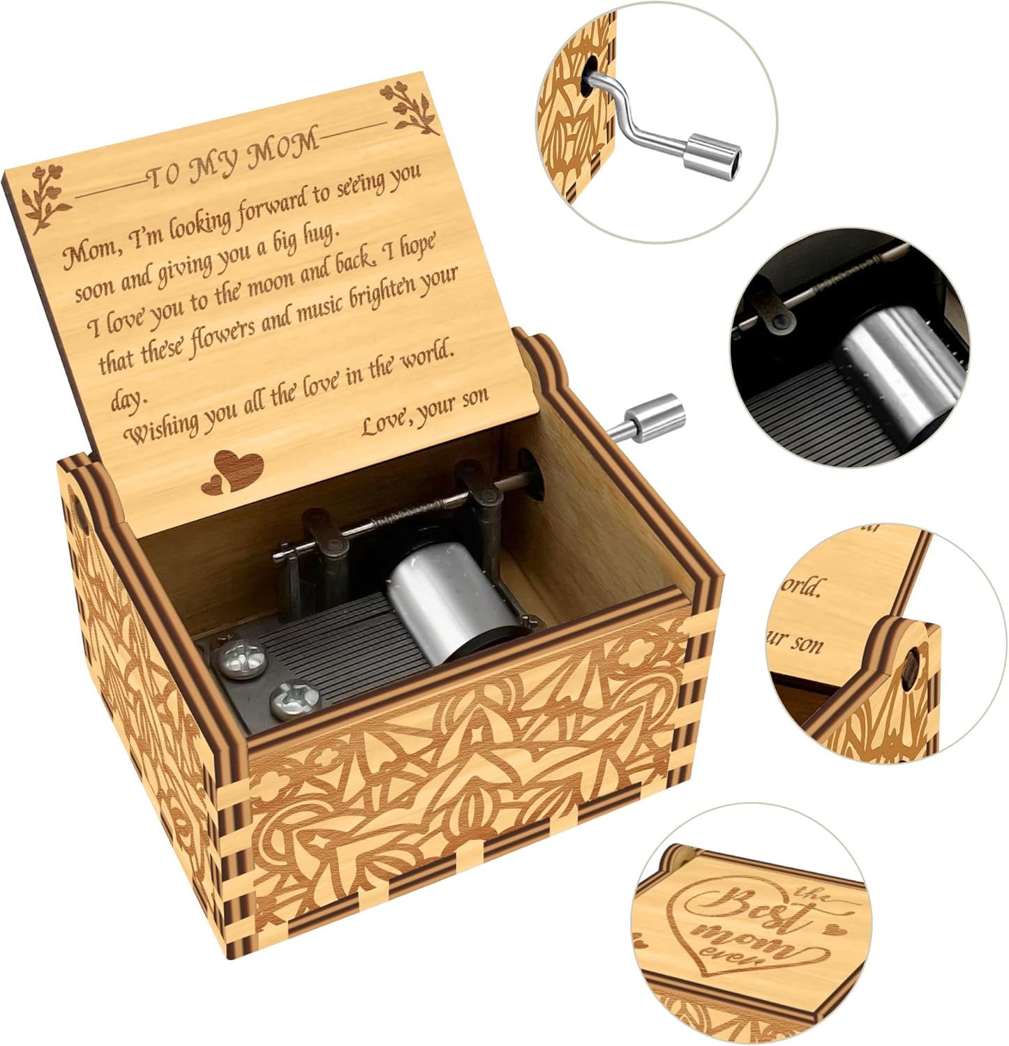 Music Box Best Mom Ever Gifts for Mom Birthday Gifts from Son Daughter, I Love You from The Moon and Back Wooden Musical Box, You are My Sunshine Mothers Day Christmas Thanksgiving Present