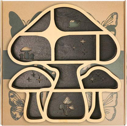 LED Mushroom Decor Cute Mushroom Floating Shelves, Crystal Shelf Display for Wall, Rock Gem Stone Storage Organizer, Trinkets Holder, Knick Knack Shelf, Mushroom Item, Unique Gift for Mushroom Lovers